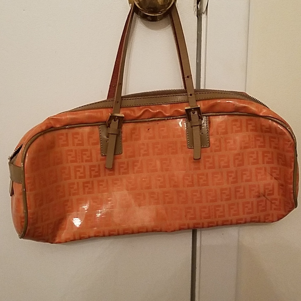 Fendi handbag with vinyl overlay of cloth